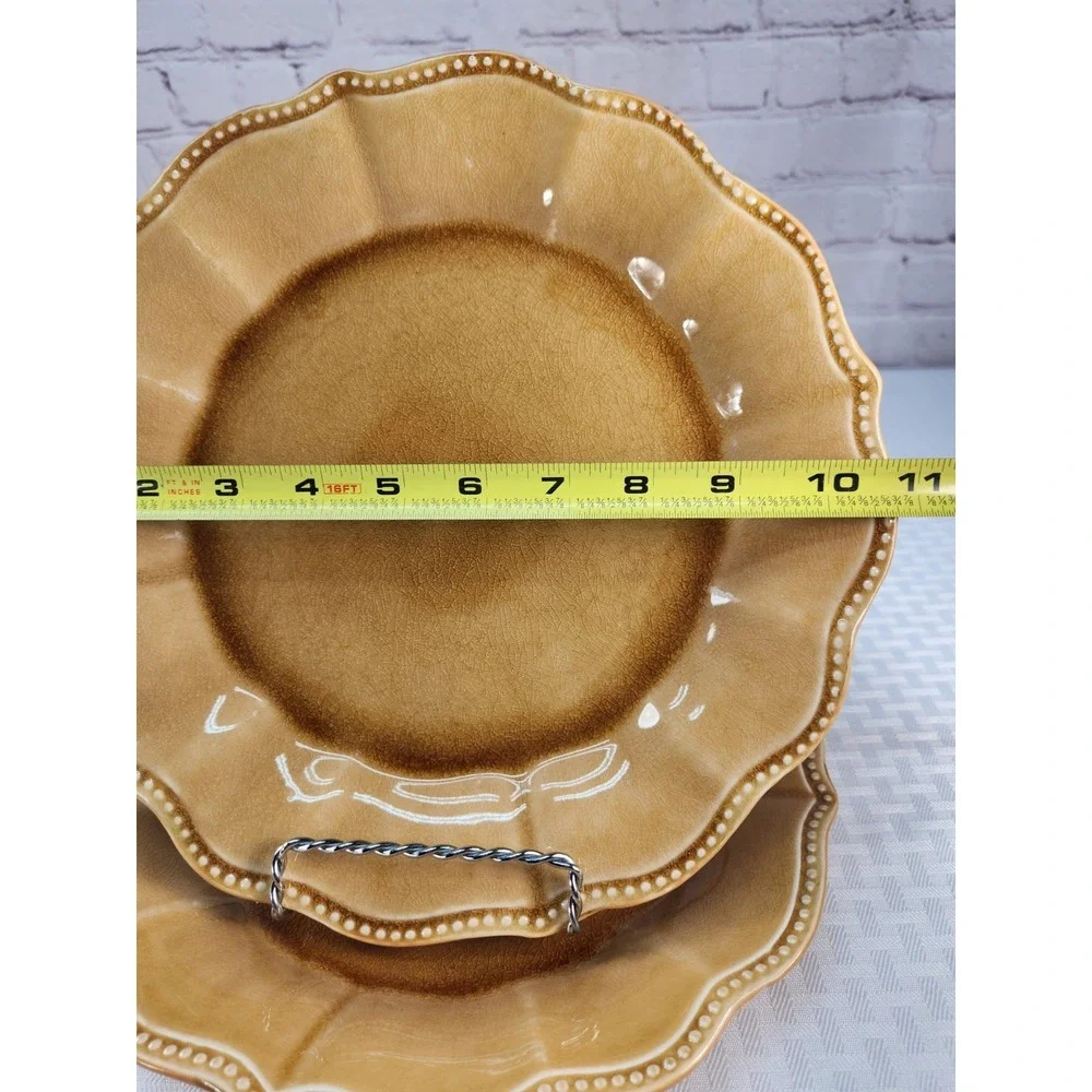 Set The Pioneer Woman PAIGE AMBER Crackle Beaded Dinner Plates Set Of 2- 10.75